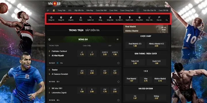 Sản phẩm thể thao VN88 đang cung cấp